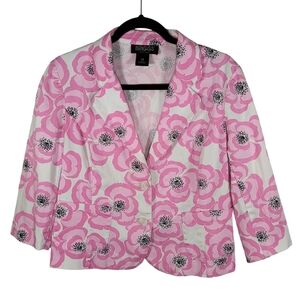 Briggs New York Structured Pink and White Floral Notch Collar Blazer Size 12